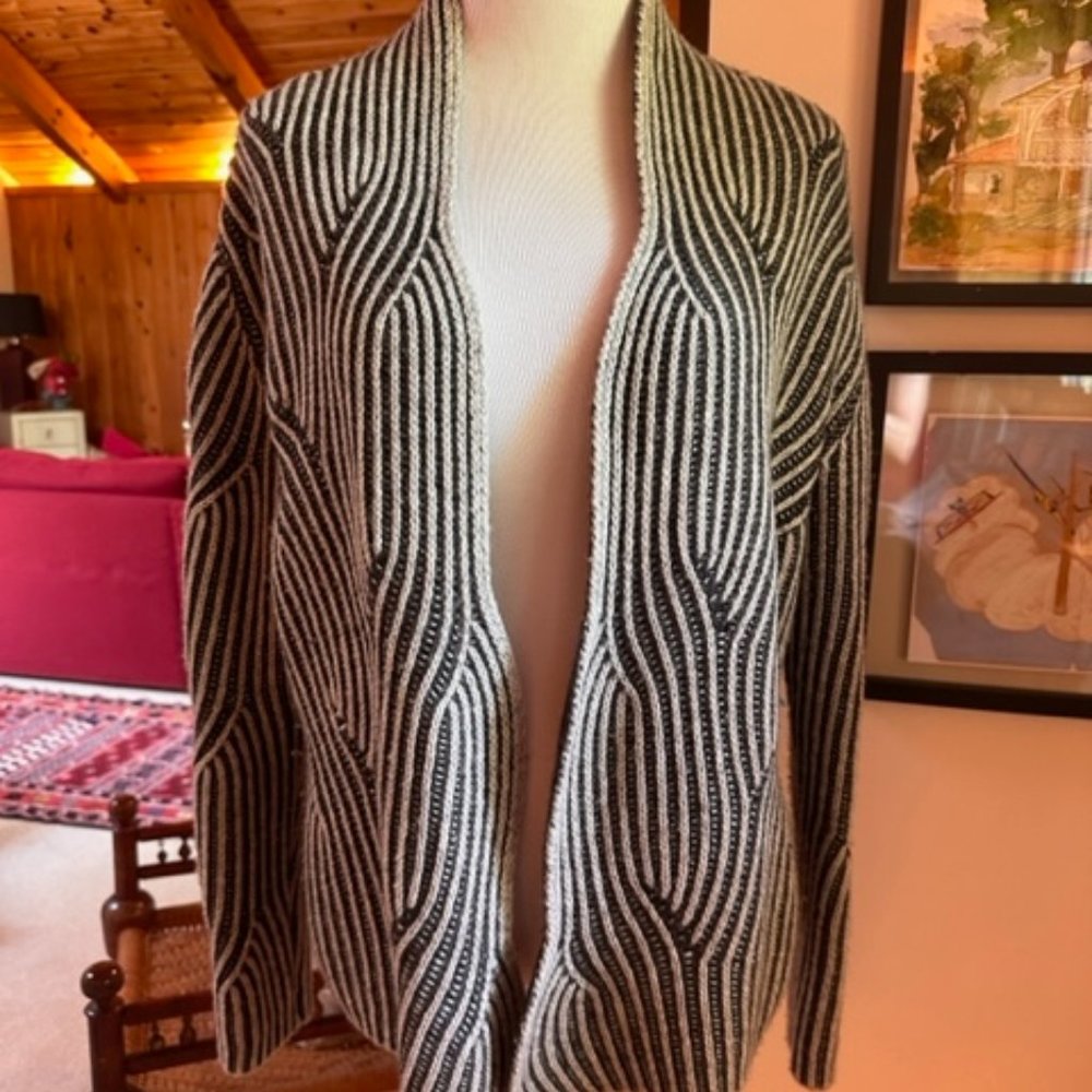 BARTOLINI Italy Merino Wool Cashmere Blend Black and Gray Open Cardigan – M